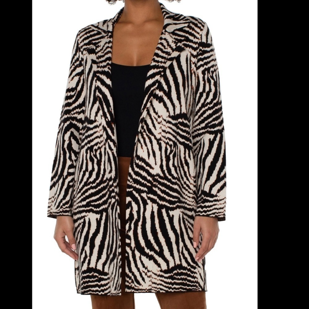 Liverpool Open Front Coatigan Abstract Zebra Jacquard Sweater sz L